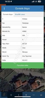 Gazipaşa Bakılar Mahallesinde Satılık 307 M² Arsa