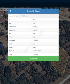 İzmir Tire Eskioba Mahallesinde Konut İmarlı 2900 M2 Arsa