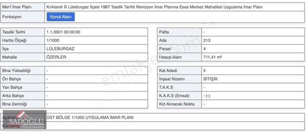 Sadoğlu Gayrimenkul'den Özerlerde Satılık 711 M2 Arsa