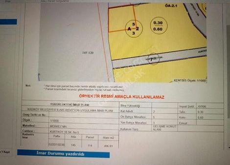 "" Gazi Emlak""kadıköy'de 496 M Kupon Arsa Villalık Yer