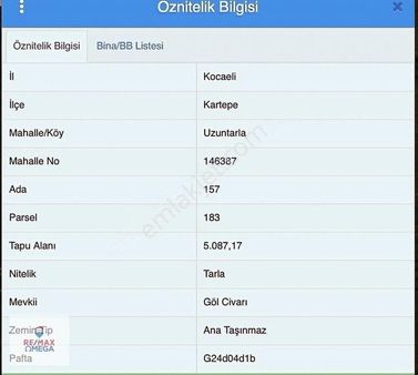 Kocaeli Kartepe Uzuntarla'da Satılık Tarla