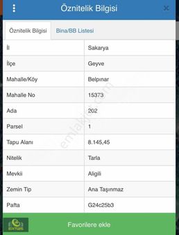 Geyve Belpınarı Yatırım Fırsatı Tarla