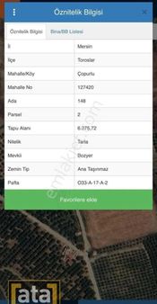Mersin Toroslar Çopurluda 6075m2 Yol Kenarı Satılık Arsa