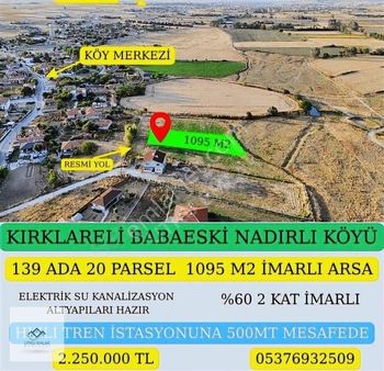 Babaeski Nadırlı Da 1095 M2 Satılık İmarlı Fırsat Arsa