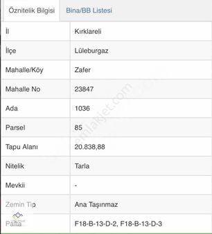 Lüleburgaz Zafer Mahallesinde İmara Yakın 20838 M2 Satılık Tarla