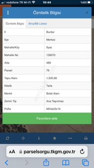 Burdur Merkez İlyas Köyü Bolat Alanı Mevkisinde Satılık Tarla