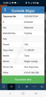 Profesyoneller Gayrimenkul Den Kırklareli Babaeski Yeniköyde Satılık Tarla