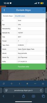 Urla Sıra Mahallesinde İmarın Dibinde Acil Satılık Zeytinlik