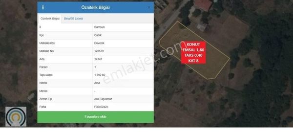 Canik Düvecik Doğa Deniz Manzaralı 1792 M2 Satılık İmarlı Arsa