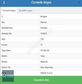 Alanya Hocalar'da 15 Dönüm Tek Tapu Arazi
