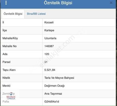 Kocaeli Kartepe Uzuntarla Mahallesi Satılık 5521 M2 Tarla
