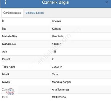 Kocaelı Kartepe Uzuntarla Mah. Satılık 7223 M2 Tarla