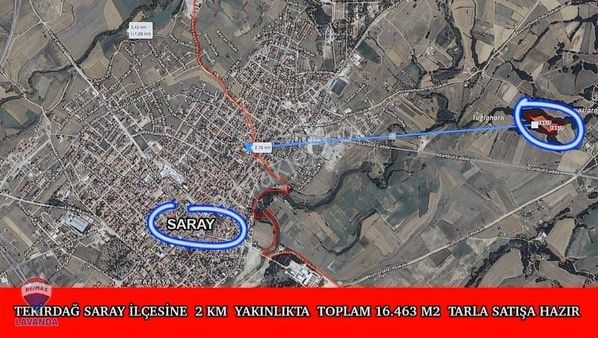 Tekirdağ Saray Merkeze 2 Km 16.463 M² Satılık Yatırımlık Tarla