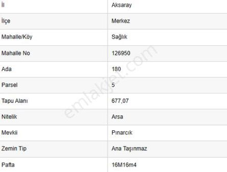 Aksaray Hürriyet Mahallesi'nde Satılık 677 M² Arsa