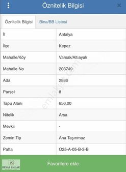 Altıayak Mah'de 656m2 Satılık Köşe Başı Arsa