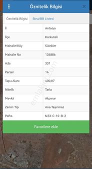 Antalya Korkuteli Sülekler Satılık Tarla