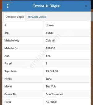 Konya Cebrail'de 15641m2 Satılık Tarla