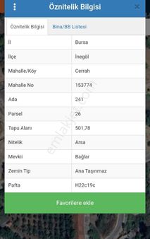 Bursa İnegöl Cerrah Köyünde 501m2 Satılık Arsa