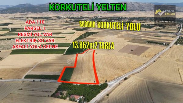 ✅korkuteli✅yelten'de ✅satılık 13.862m2 Tarla ✅resmi Yol Var✅asfalt Yola Cephe