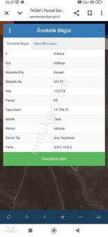 Gölbaşı Karaali De Satılık Hisseli Köy İçi Tarla