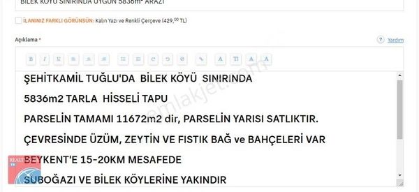 Bilek Sınırında En Uygun 5836m2 Tarla