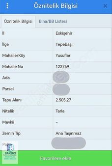 Bakırcı İnşaat & Gym.'den Yusuflar Mahallesinde 2505 M² Tarla