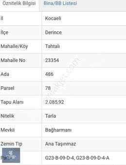 Derince Tahtalı Göle 2.parsel Yola Cephe Fırsat %35 İmarlı Arazi