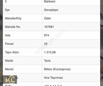 Kc Den Savaştepe Zafer Mahallesinde Satılık Arazi