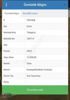 Tekirdağ Çorlu Türkgücü Mah Satılık 12.856 M2 Tarla