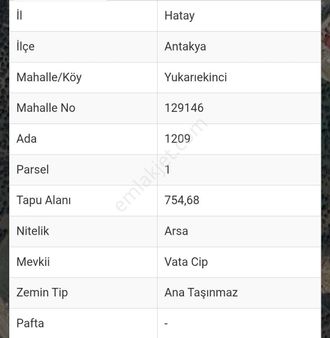 Hatay Antakya Satılık İmarlı İfrazli Parsel
