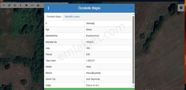 Tekirdağ Saray Küçükyoncalı Mah , Satılık Tarla 1,824 M2 Müstakil Resmi Yola Cephe