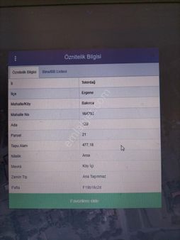Kayalardan 477 M2 Ergene Bakırcada Acil Satılık Arsa