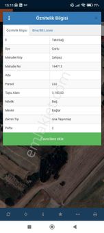 Tekirdağ Çorlu Şahpaz'da Satılık 3100 Mt2 Tarla