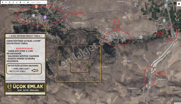 Afyon Üçok Emlaktan Sarık Da Satılık Fırsat 2.055m² Büyüklüğünde Tarla