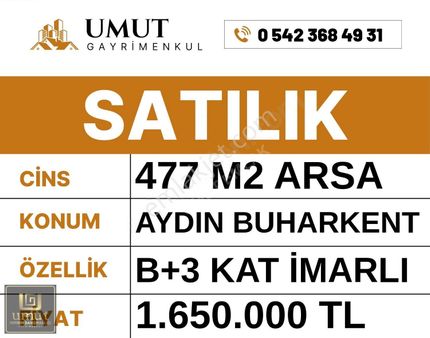 Buharkent B+3 Kat İmarlı 477 M2 Arsa Satılık