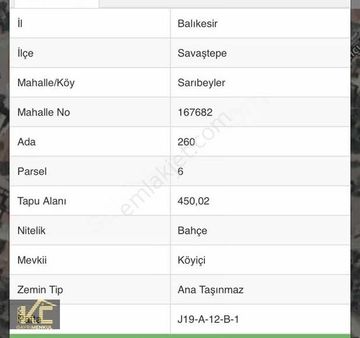 Savaştepe Sarıbeyler Mh.bulunan Bahçe Tapulu Yerimiz Satılıktır