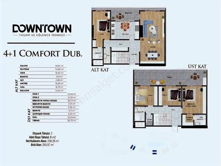 Downtown'da Havuz Manzaralı 185 M² 4+1 Dubleks Satılık Daire