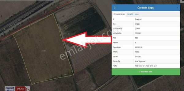 Ürgüp Çökek 'de Nevşehir Kayseri Ana Asfalta Sıfır Satılık Tarla