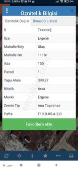 Tekirdağ Ergene Ulaş'da Belediye'nin Tam Karşısında Satılık Arsa