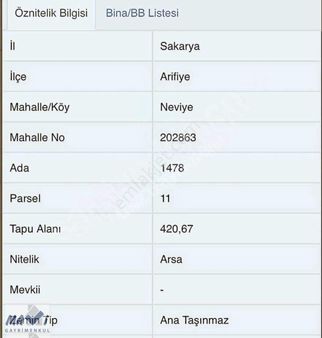 Mavi'den Arifiye Neviye Mahallesi'nde 420 M² Konut İmarlı Arsa