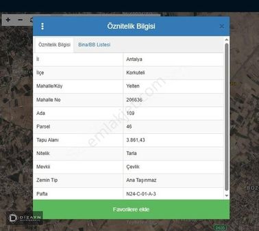 Acil Satılık Korkuteli Yelten'de 3861 M2 Tarla