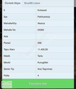 Kırklareli Pehlivanköy Arkarca Da Satılık Tek Tapu Tarla