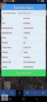 Turyap Körfez'den Kandıra Tatarahmet Köyünde Satılık Tarla