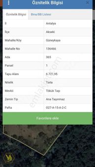 Antalya Akseki Güneykaya Mh. Satılık 6721 M2 Tarla