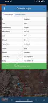 Huzurdan Çorlu Önerler De 400 M2 Satılık Hisse