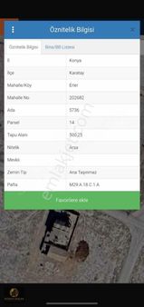 Karatay Saraçoğlu Erler Pazar Alanı Arkası Müstakil