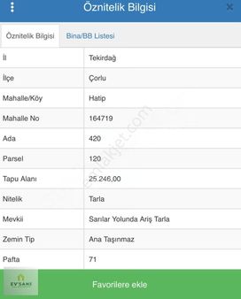 Ev'sane Gayrimenkul'den Hatip'de Satılık 631m2 Hisseli Tarla