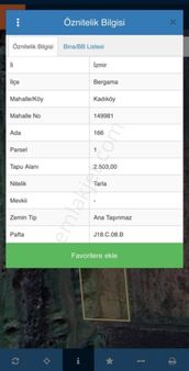 Bergama Kadıköy Mah Yola Sıfır Baraj Suyu Olan Satılık Tarla