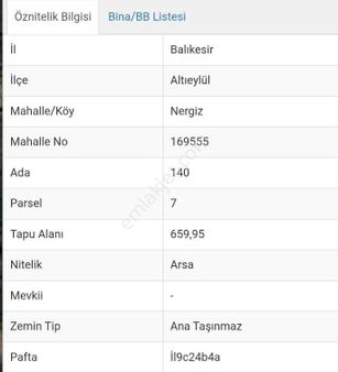Balıkesir Altıeylül Nergiz Mahallesi 659 M2 Satılık Arsa
