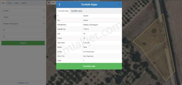 Isparta Merkez Gönen Gümüşgün De Satılık Tarla